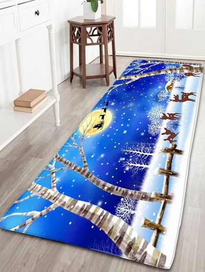 

Flannel Nonslip Christmas Snowscape Print Bath Mat, Blue