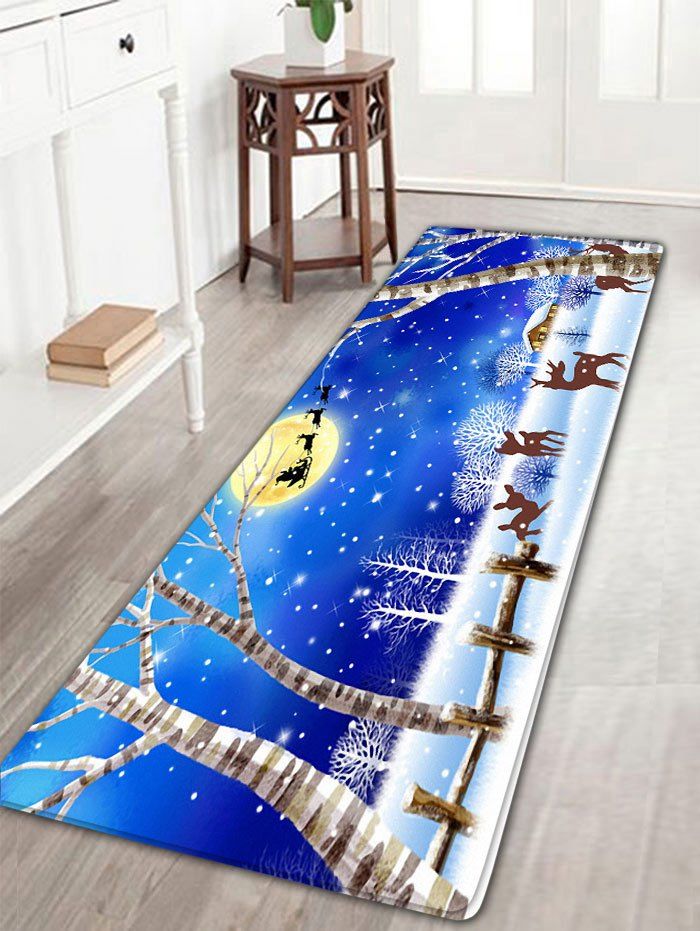 

Flannel Nonslip Christmas Snowscape Print Bath Mat, Blue