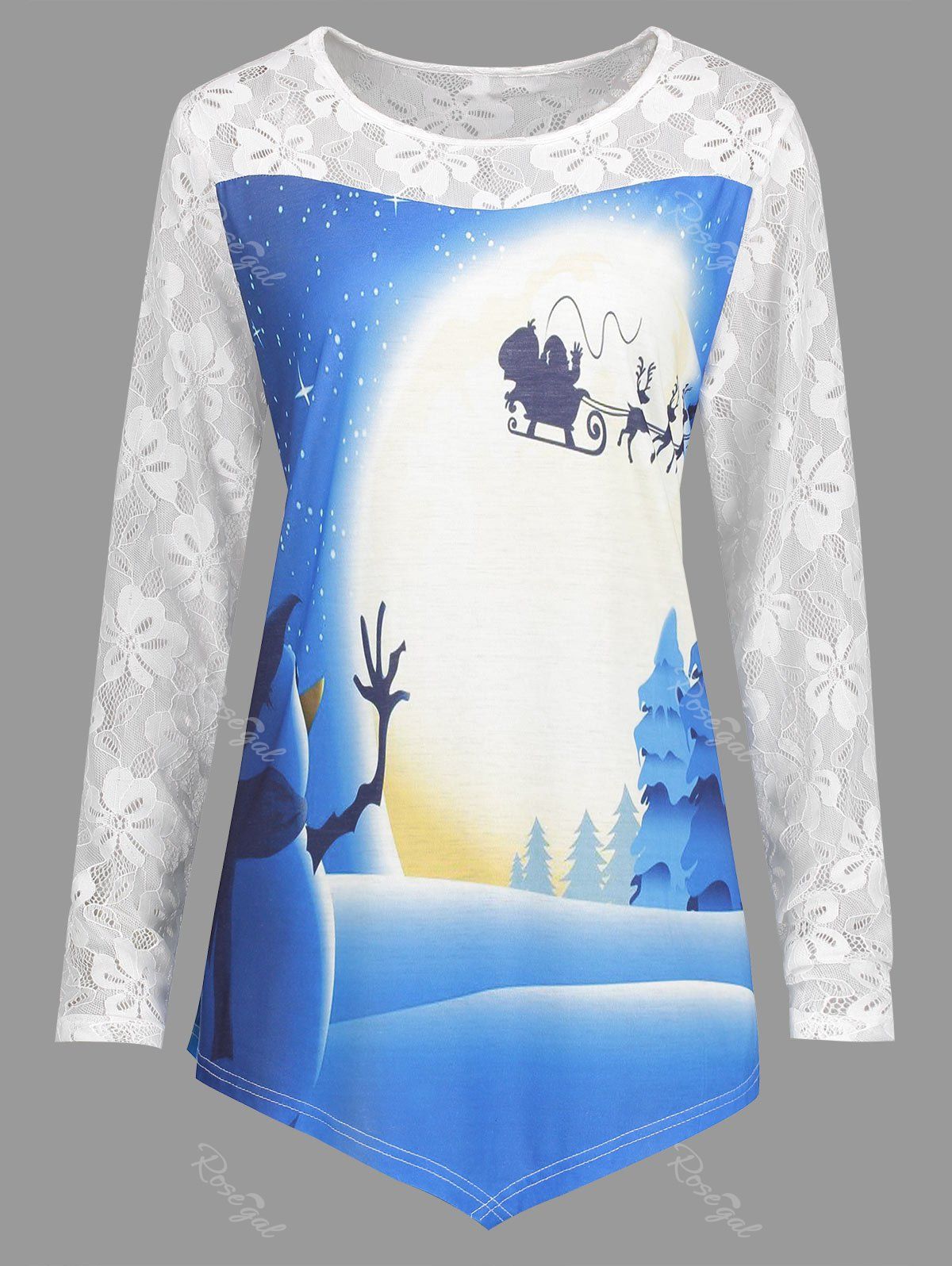 

Christmas Asymmetrical Floral Lace Plus Size Tee, White
