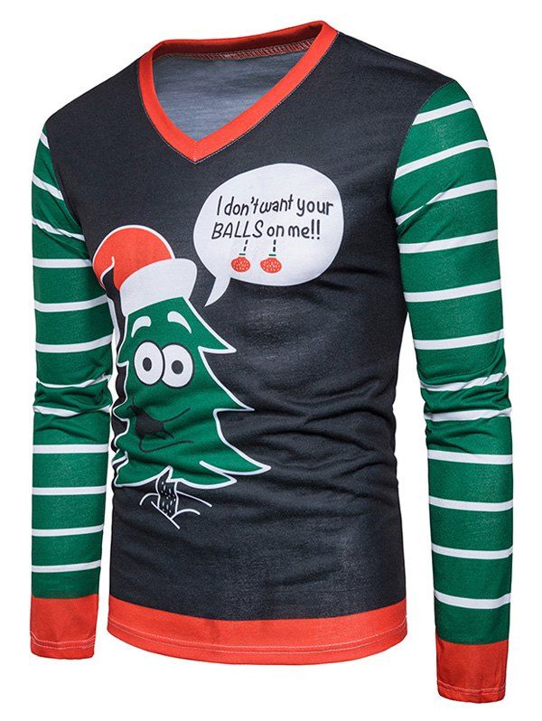 

Christmas Cartoon Stripe Print Ugly T-shirt, Colormix