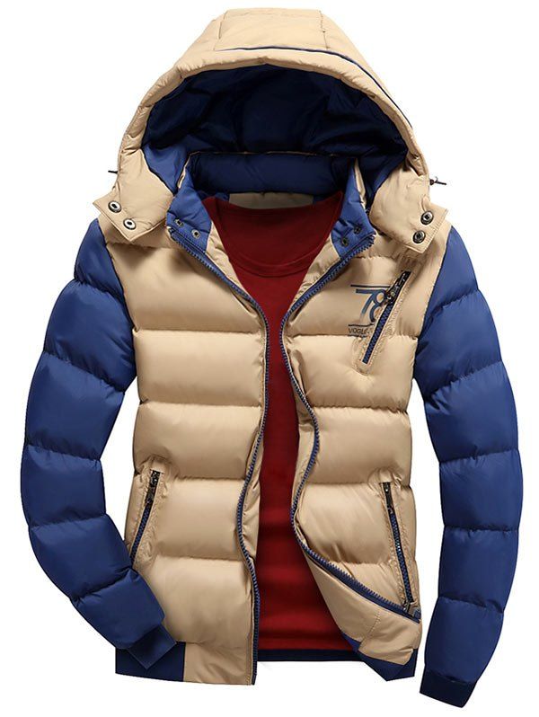 

Two Tone Puffer Jacket with Detachable Hood, Khaki