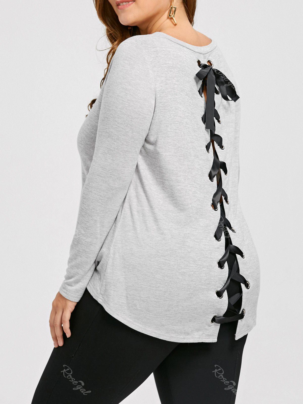 

High Low Lace Up Plus Size T-shirt, Gray