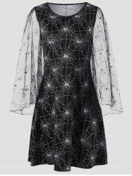 Halloween Sheer Plus Size Spider Web Dress - BLACK 5XL