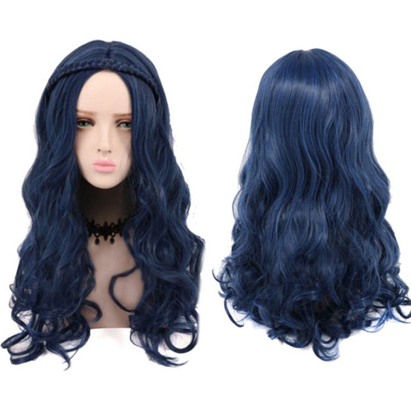 

Long Curly Braided Synthetic Descendants Evie Cosplay Wig, Pearl indigo blue