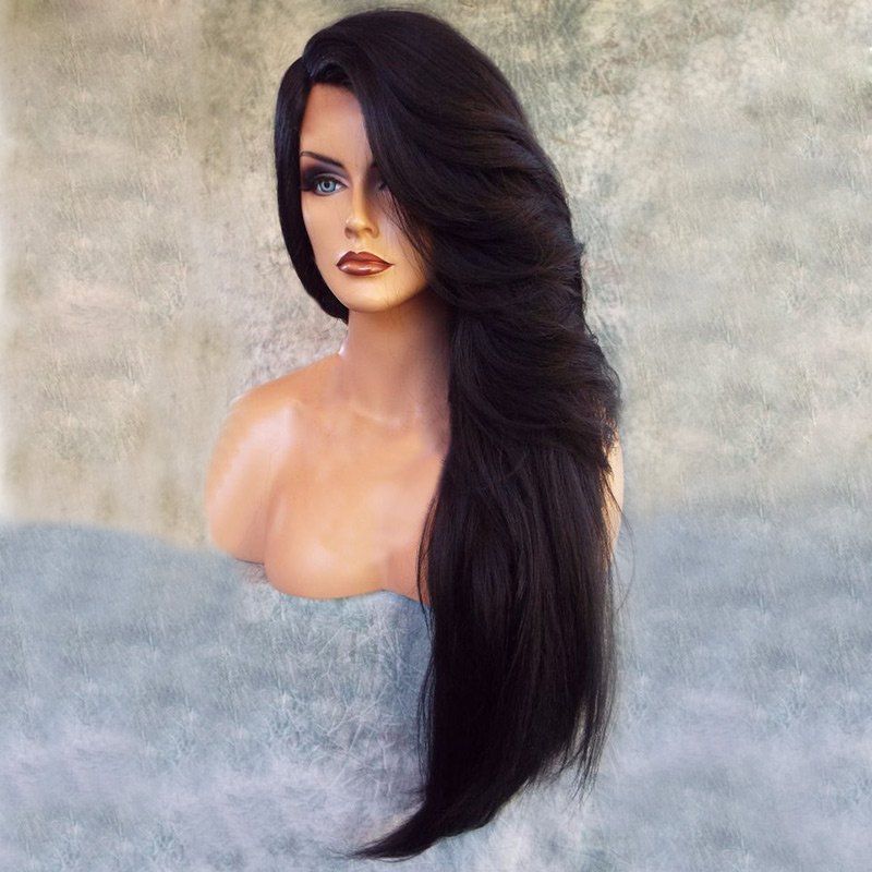 

Side Parting Long Feathered Straight Synthetic Wig, Black