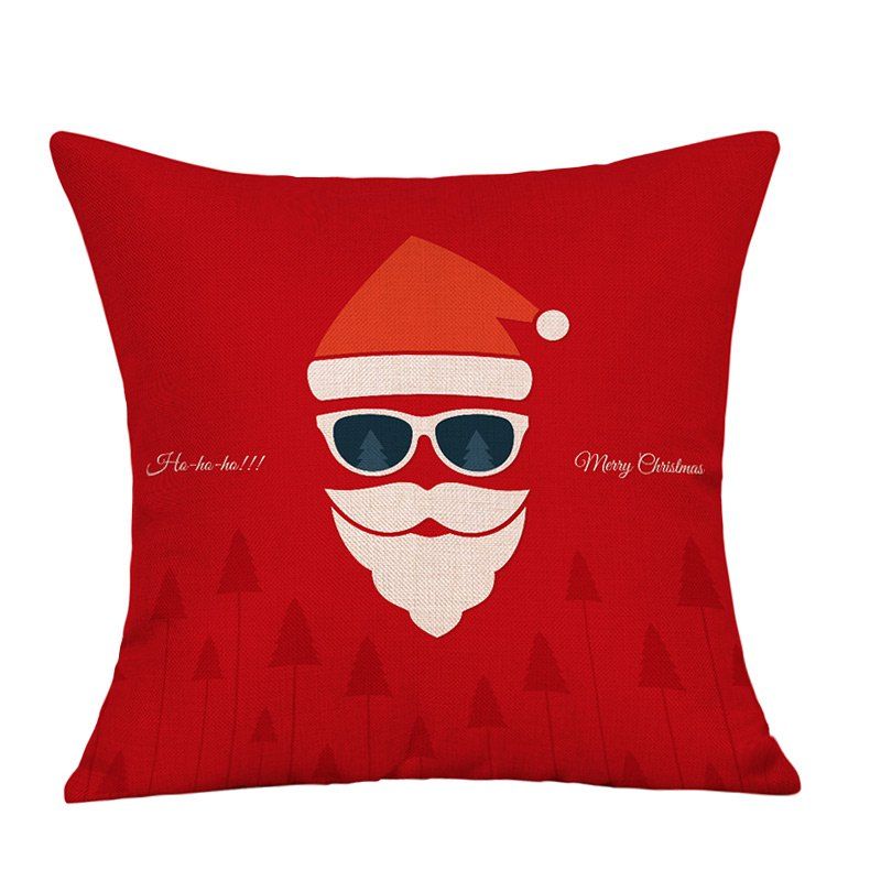 

Christmas Santa Sunglsses Print Decorative Linen Pillowcase, Red