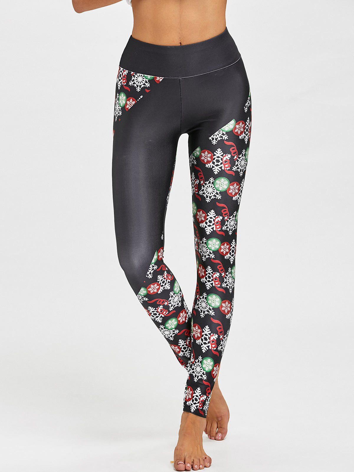 

Christmas Snowflake Print Leggings, Black