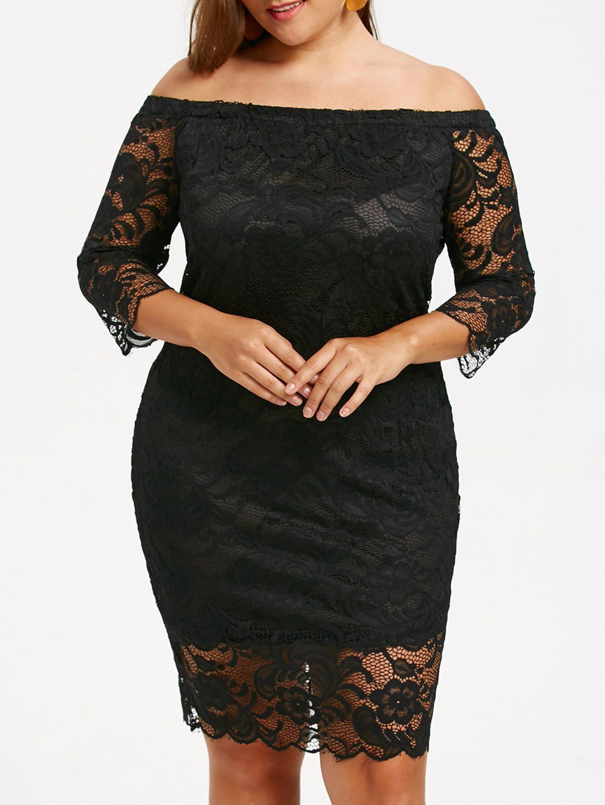 

Off The Shoulder Plus Size Lace Dress, Black