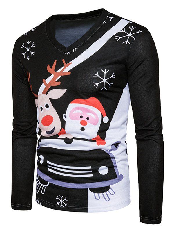 

Cartoon Santa Christmas Print Ugly T-shirt, Black