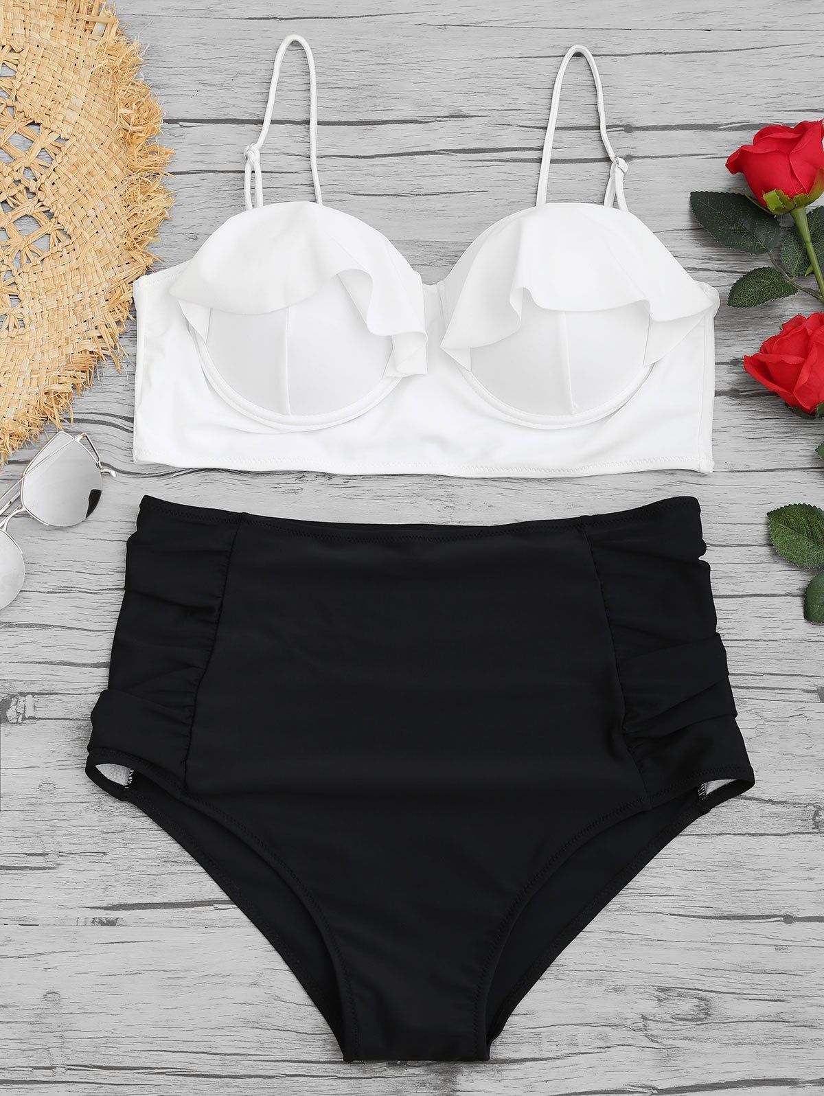 

Underwire High Waisted Plus Size Bikini Set, White