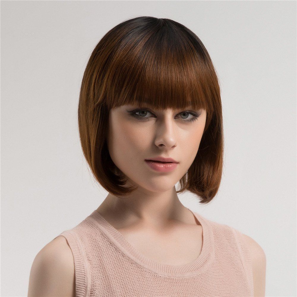 [40% OFF] Short Neat Bang Ombre Straight Bob Synthetic Wig 