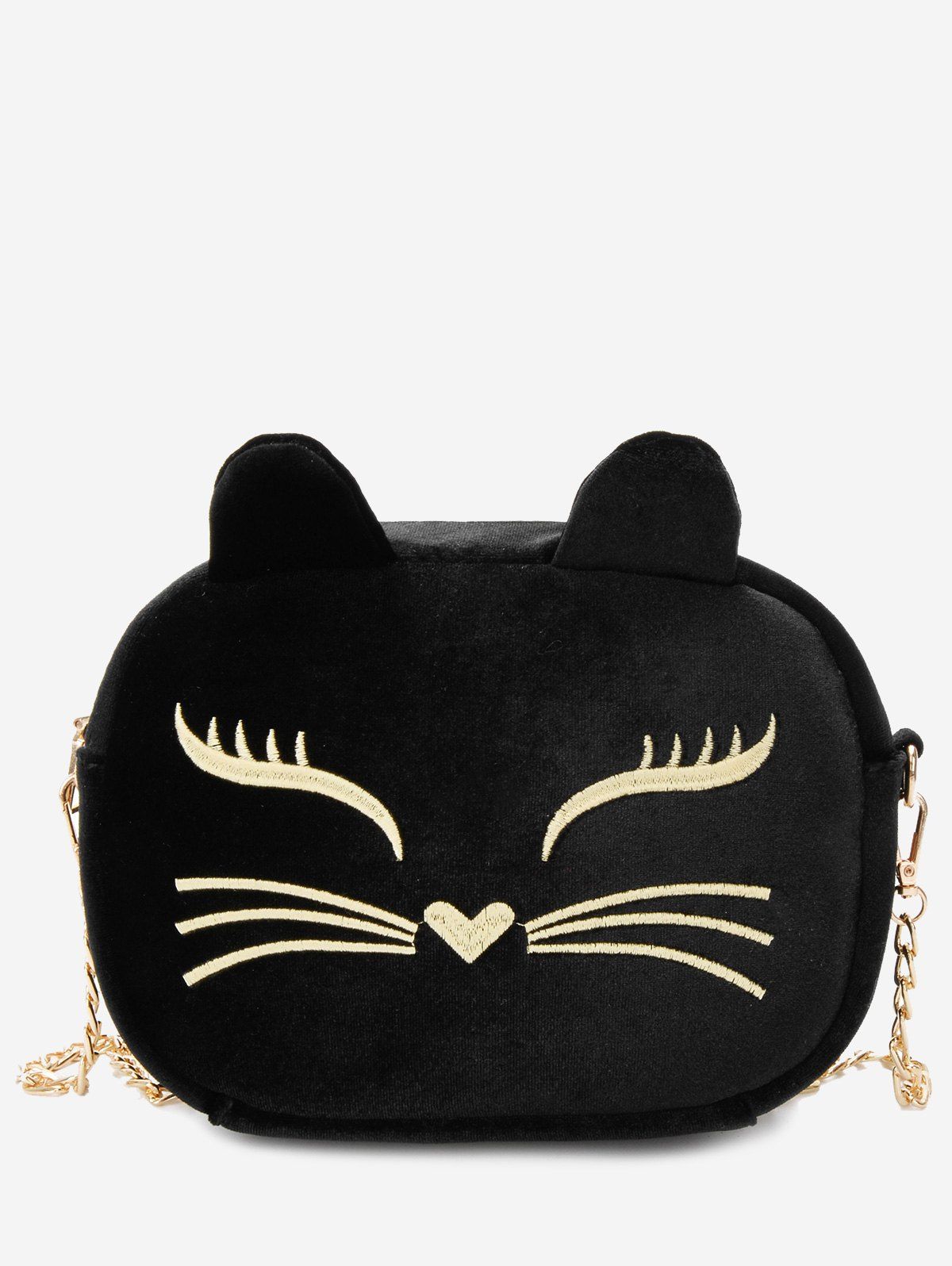 

Chain Cartoon Cat Pattern Crossbody Bag, Black