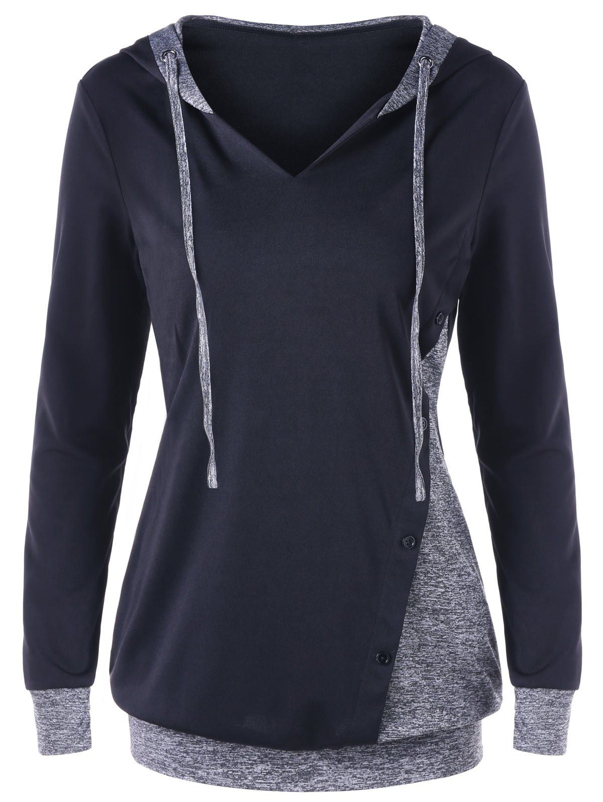 

Button Embellished Marled Hoodie, Black
