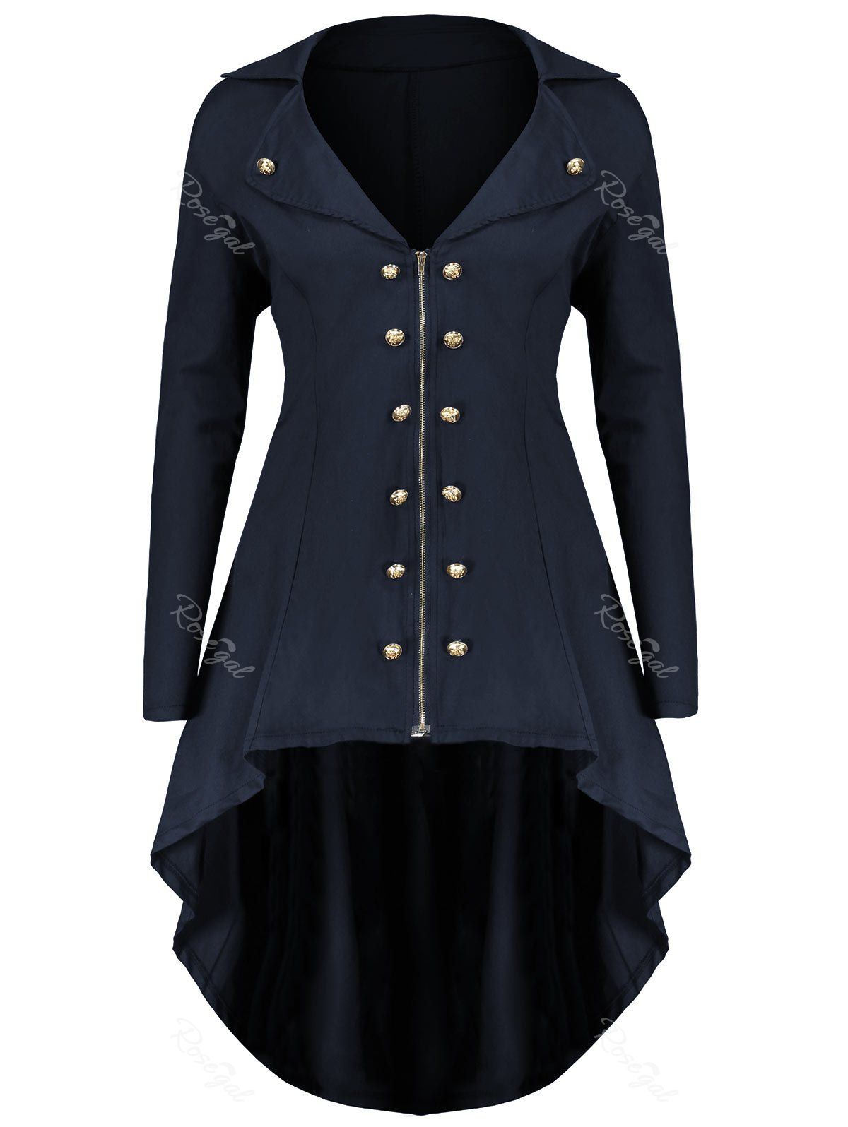 

Lapel Double Breast Plus Size High Low Coat, Blue