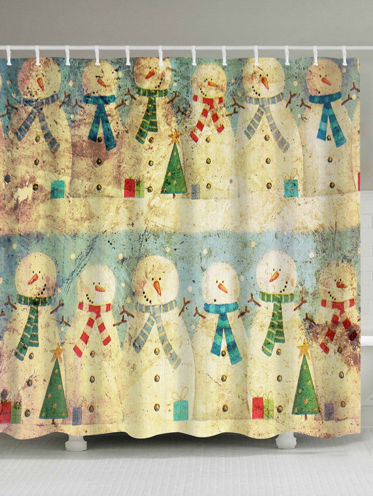 

Vintage Christmas Snowman Family Waterproof Bath Curtain, Colormix