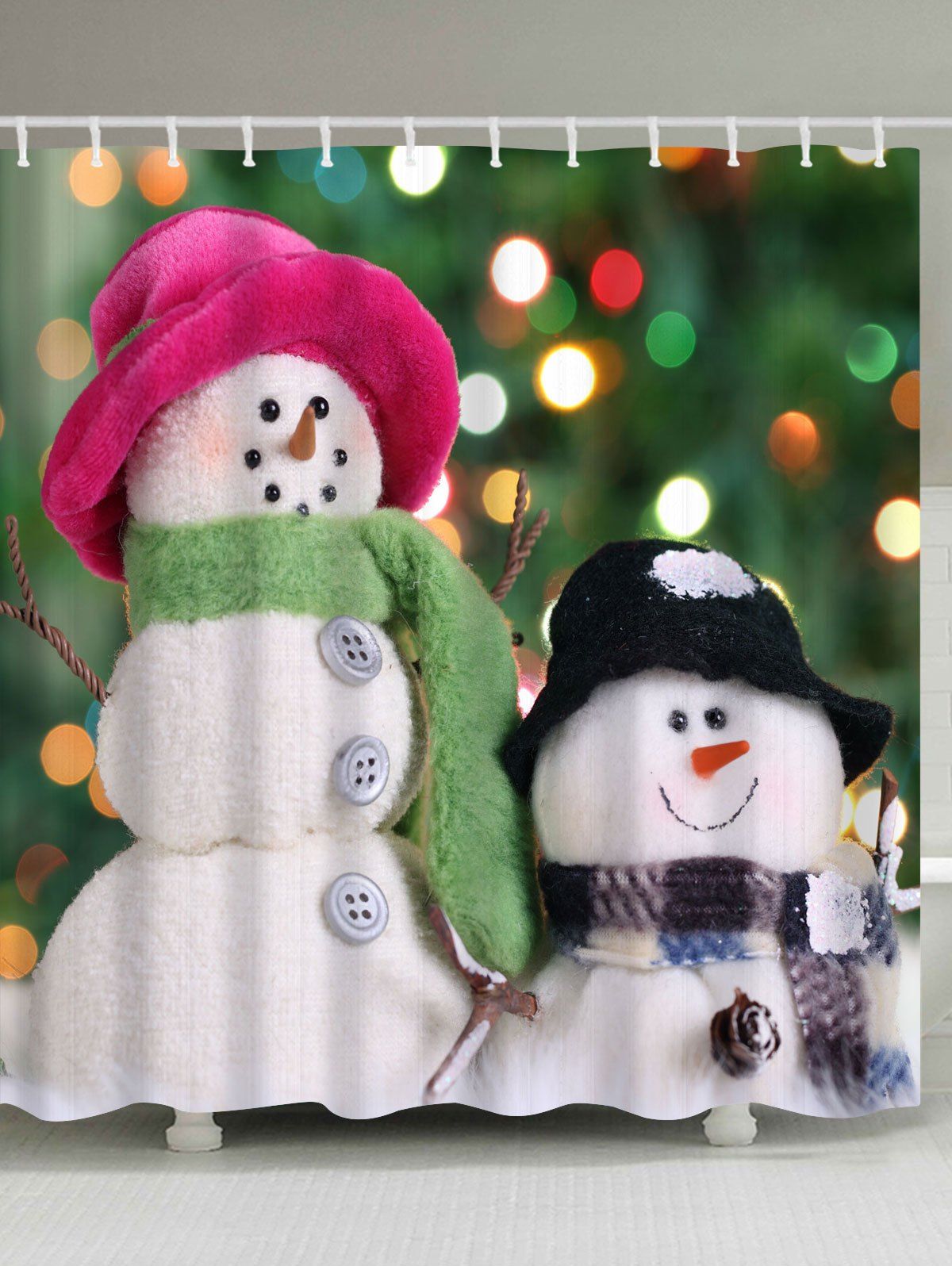 

Christmas Two Snowmen Polyester Waterproof Bath Curtain, Green