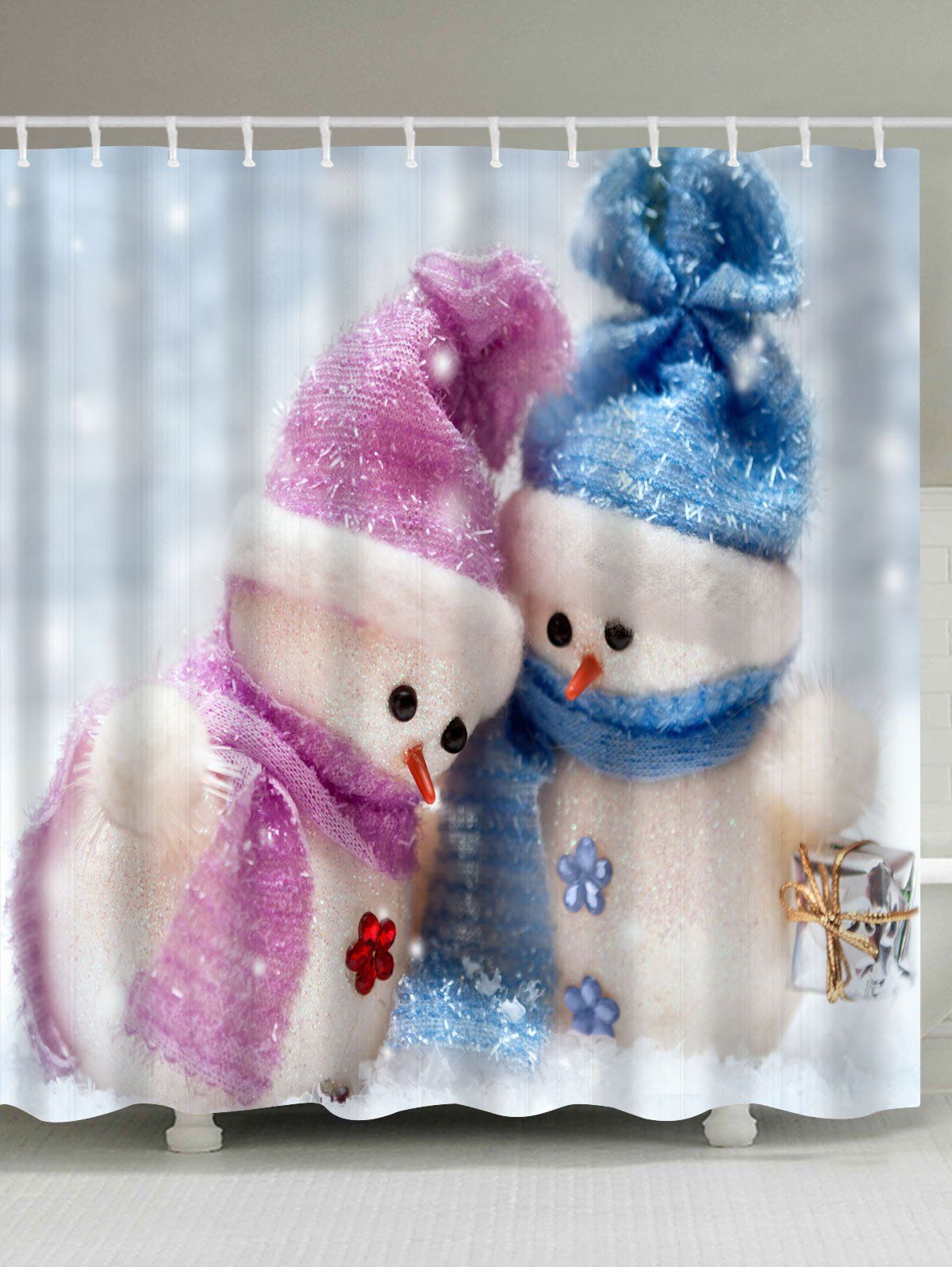 

Christmas Snowman Couples Printed Waterproof Shower Curtain, Colormix