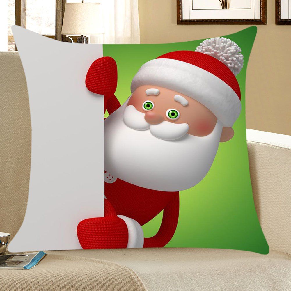 

Santa Claus Patterned Linen Throw Pillow Case, White and green