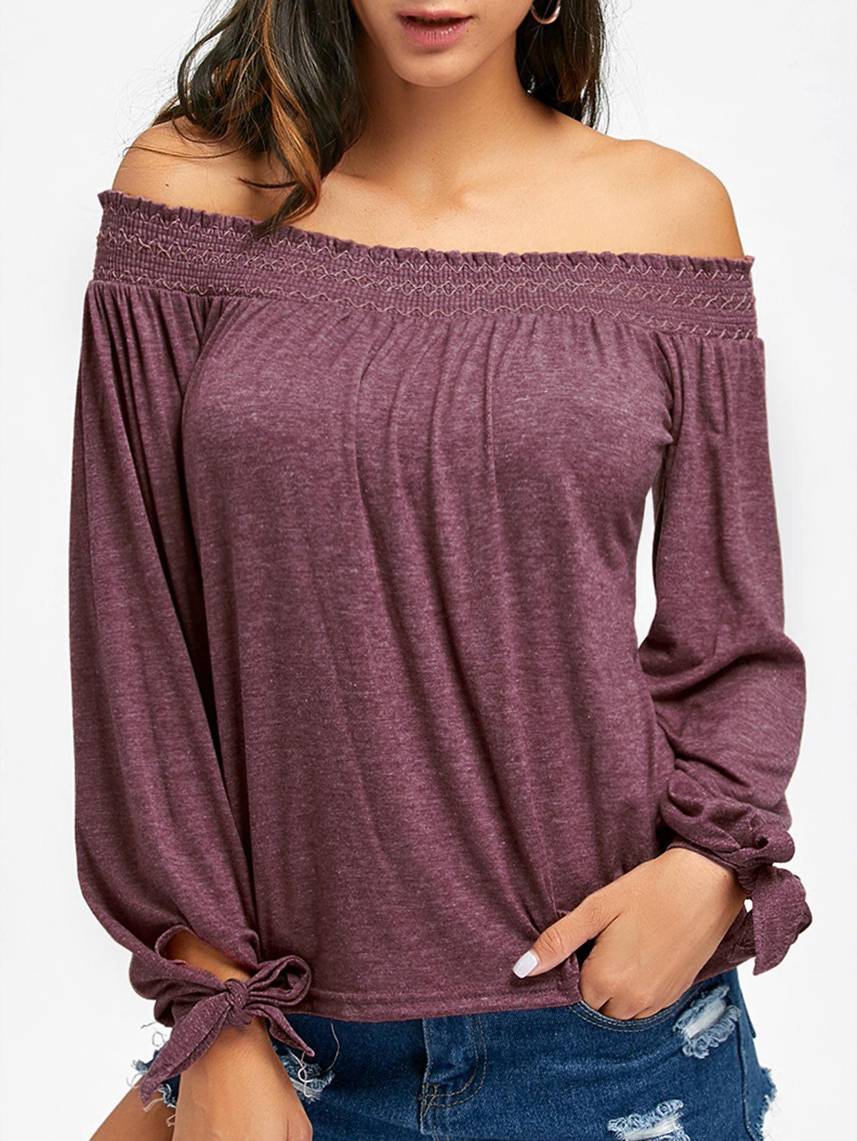 

Bow Tie Off The Shoulder Tee, Purplish red