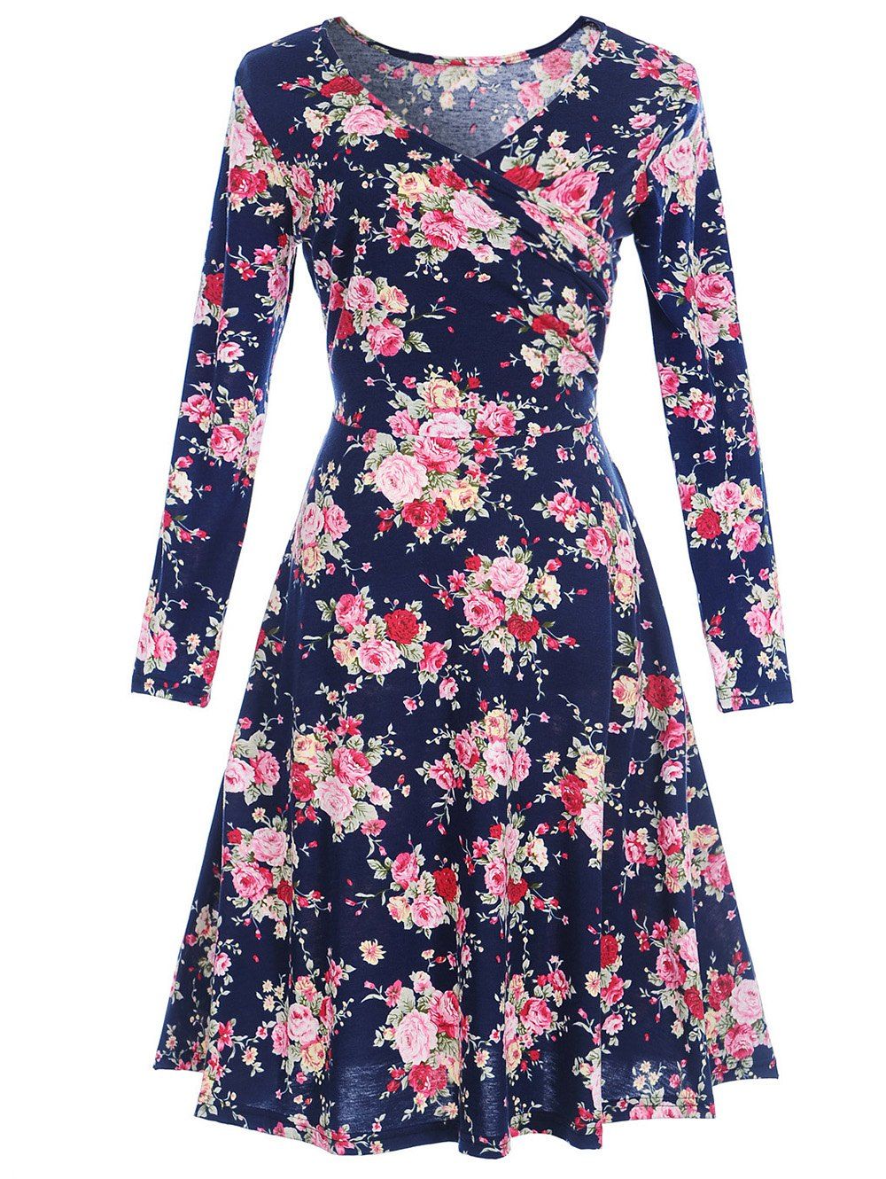 

Long Sleeve Floral Surplice Dress
