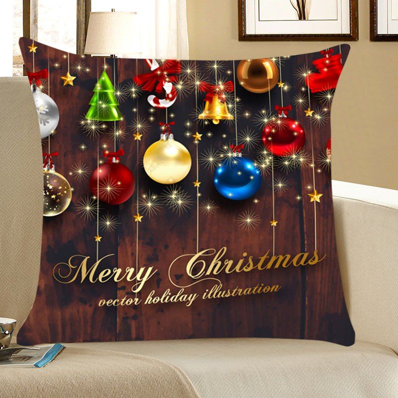 

Christmas Colorful Balls Pattern Throw Pillow Case, Coffee