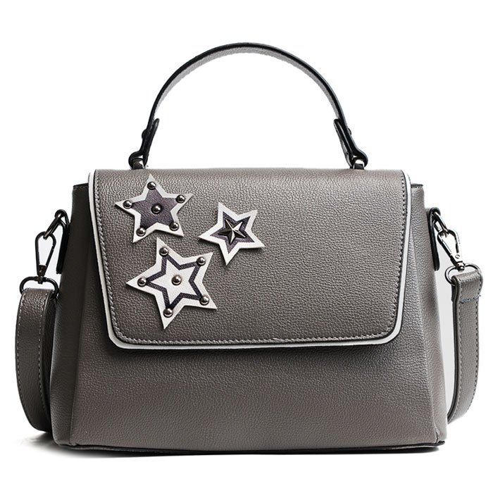 

Rivets Pentagram Pattern Faux Leather Crossbody Bag, Gray