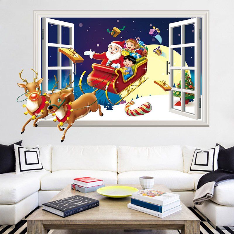  63 OFF 3D Christmas  Sled Santa Claus Pattern Window 