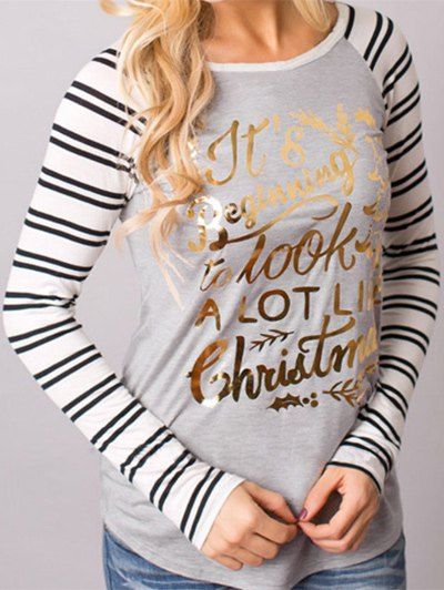 

Christmas Striped Sleeve T-shirt, Light gray