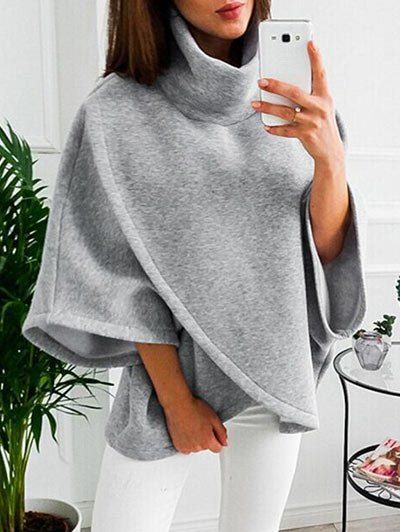 

Batwing Sleeve Turtleneck Sweatshirt, Gray