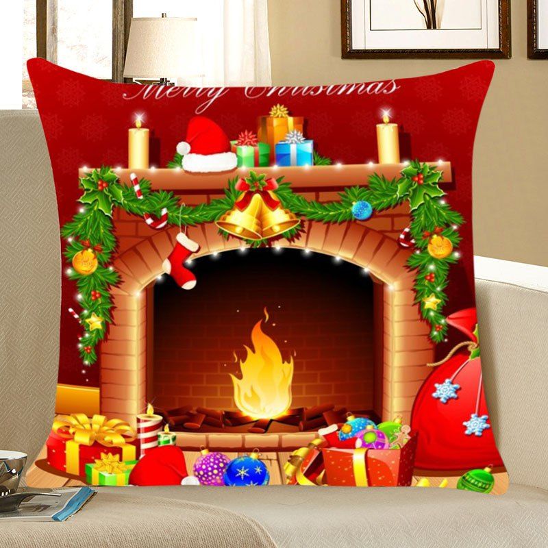 

Christmas Fireplace Pattern Square Pillow Case, Colorful