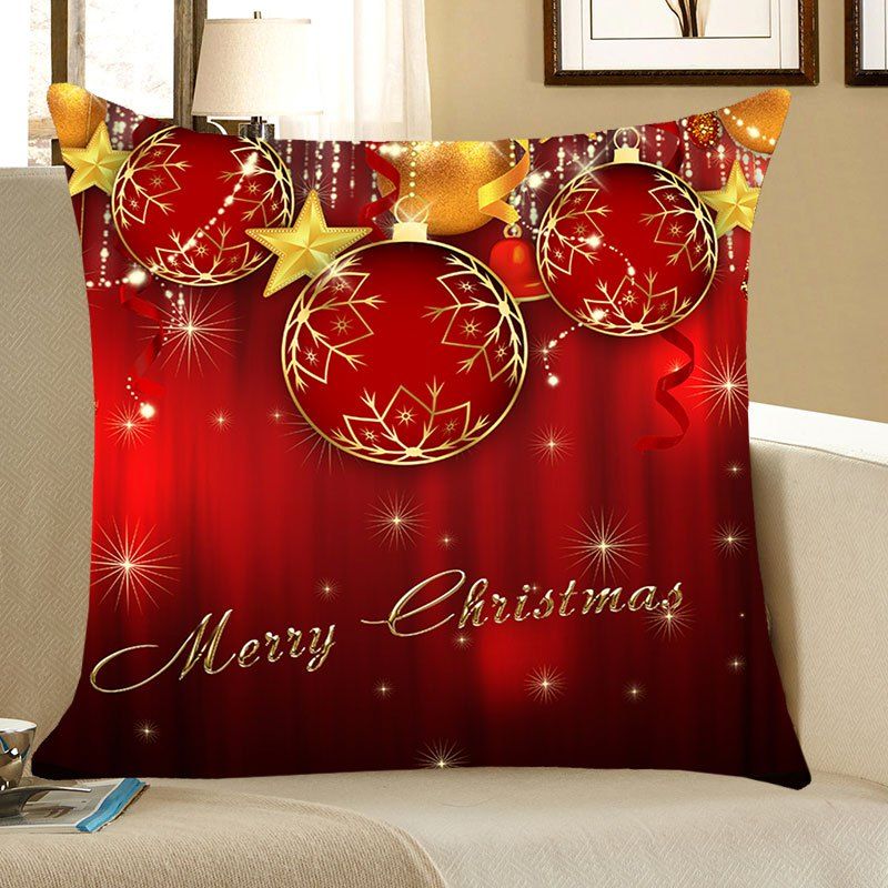 

Christmas Baubles and Stars Pattern Square Pillow Case, Red