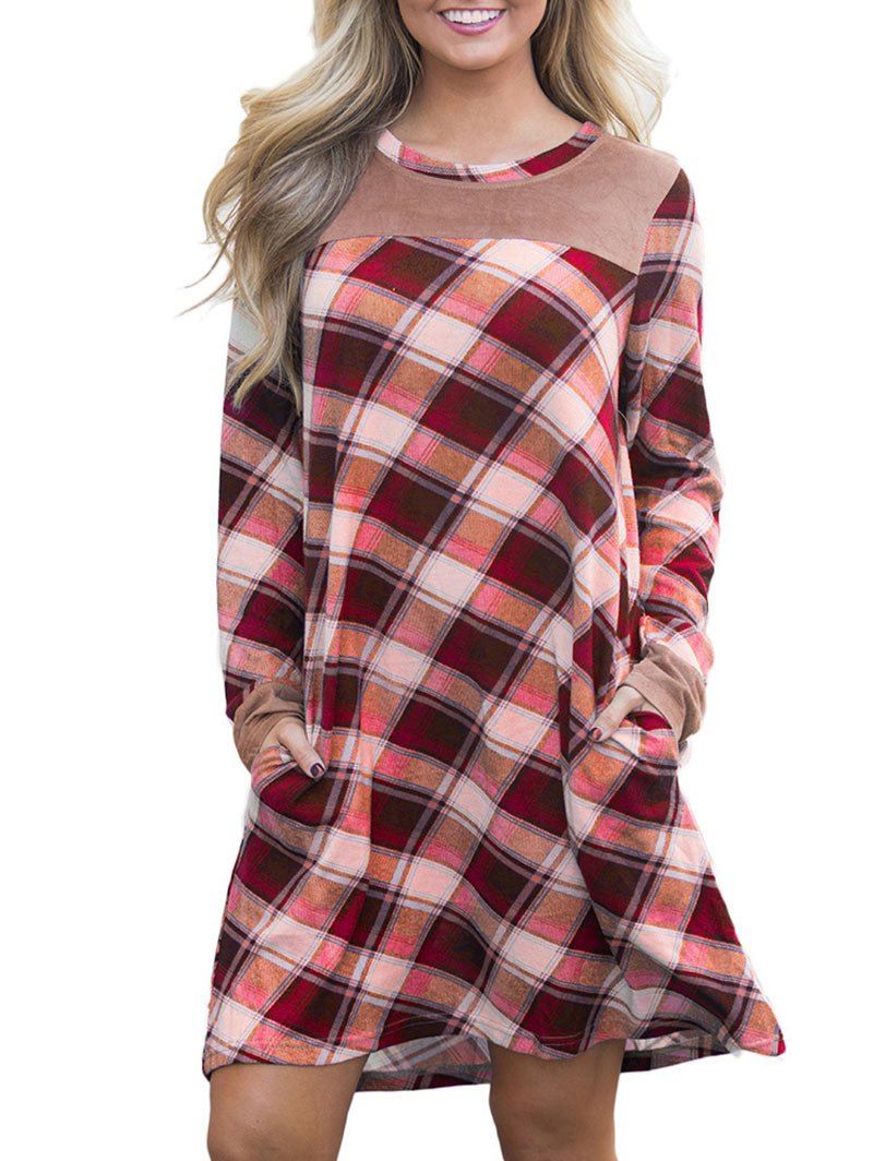 red plaid shift dress