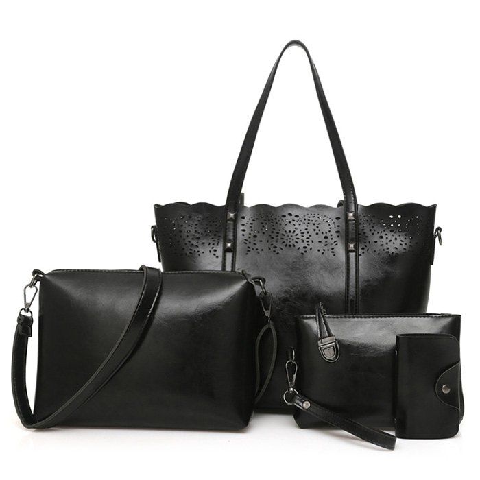 

4 Pieces Rivets Laser Cut Out Shoulder Bag Set, Black
