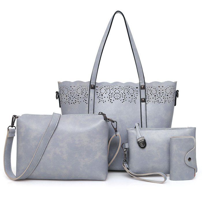 

4 Pieces Rivets Laser Cut Out Shoulder Bag Set, Gray