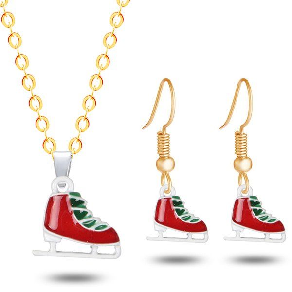 

Christmas Skate Necklace with Earrings, Golden