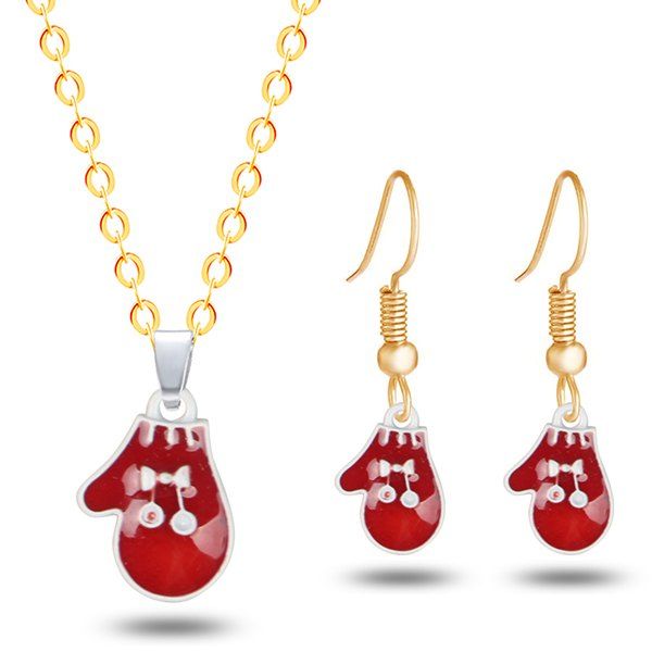 

Christmas Bowknot Glove Necklace with Earrings, Golden