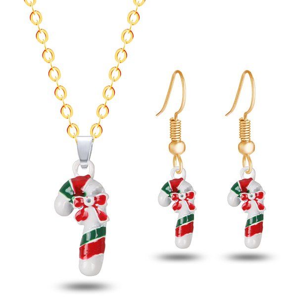 

Bows Christmas Candy Cane Necklace and Earrings, Golden