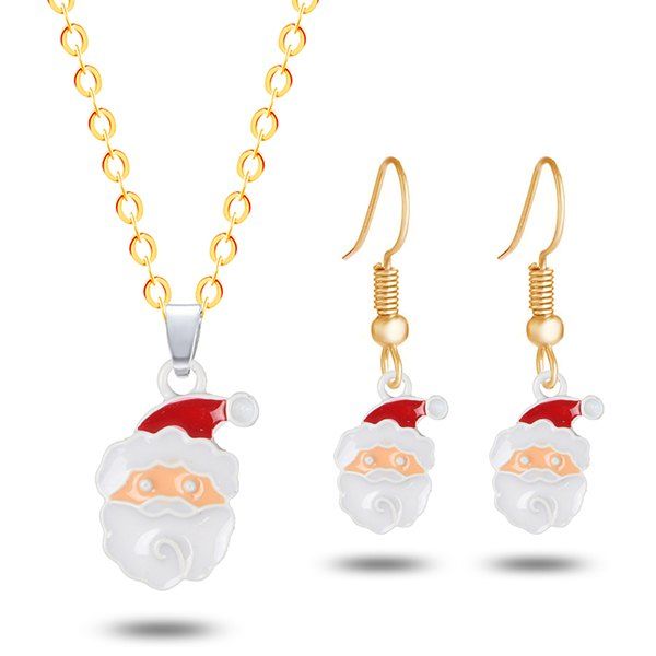 

Christmas Santa Necklace with Earrings, Golden