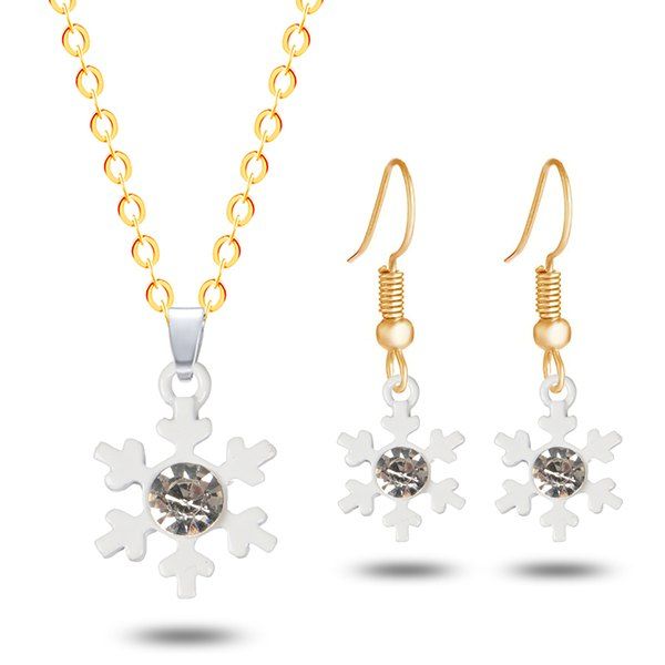 

Rhinestone Snowflake Christmas Necklace and Earrings, Golden