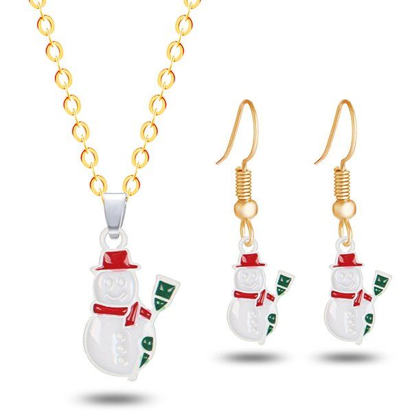 

Christmas Snowman Necklace with Earrings, Golden