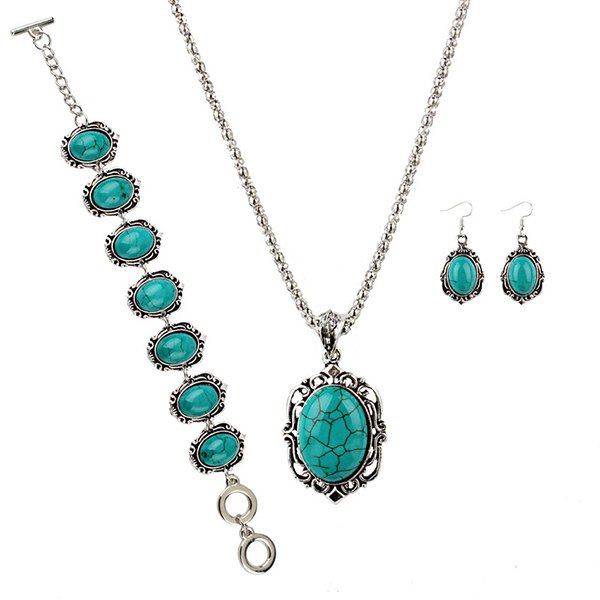 

Faux Turquoise Oval Bohemian Jewelry Set, Green