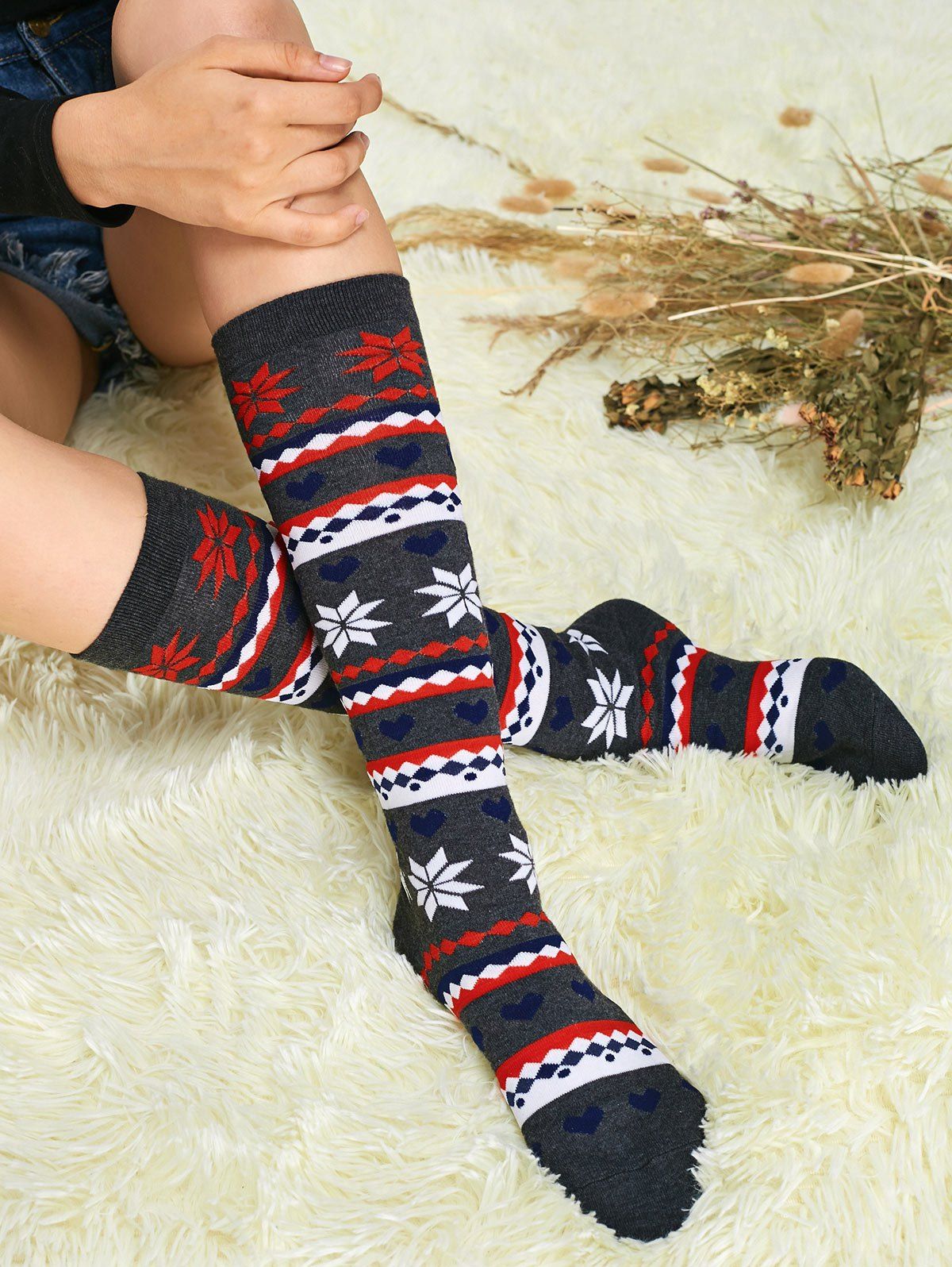 

Christmas Snowflake Calf Socks, Gray