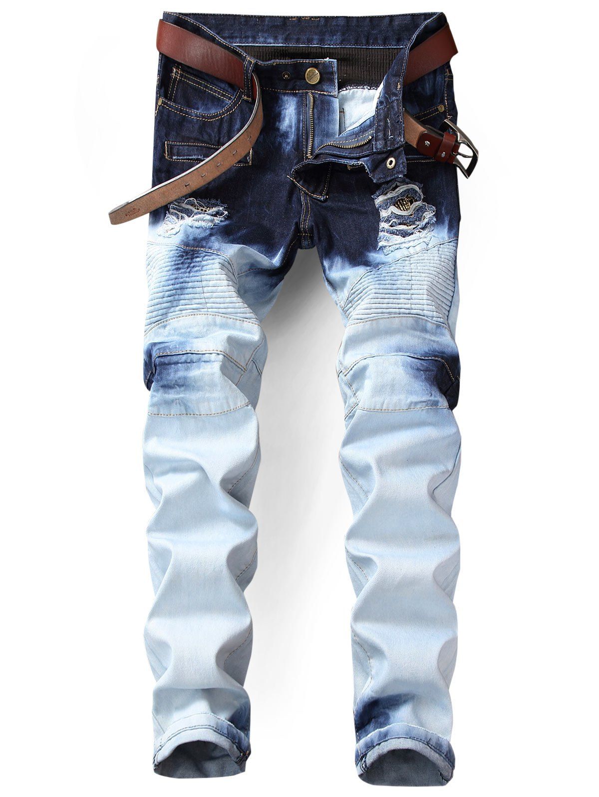 

Distressed Tie Dyed Biker Jeans, White