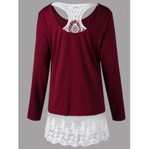 plus striped panel lace sleeve shirt shirts rosegal tops