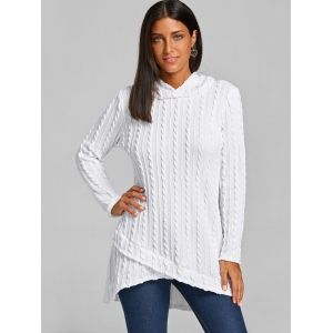 White M Cable Knitted Hooded Tunic Sweater | RoseGal.com