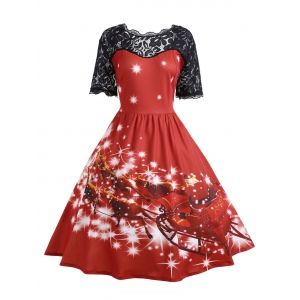 

Plus Size Lace Panel Midi Father Christmas Party Dress, Red