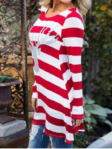 

Christmas Elk Striped Long Sleeve T-shirt Dress, Red