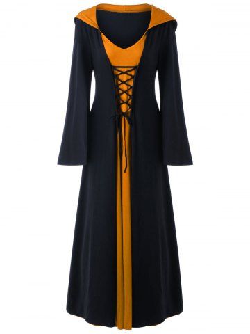 

Halloween Plus Size Lace Up Hooded Maxi Dress, Black and orange