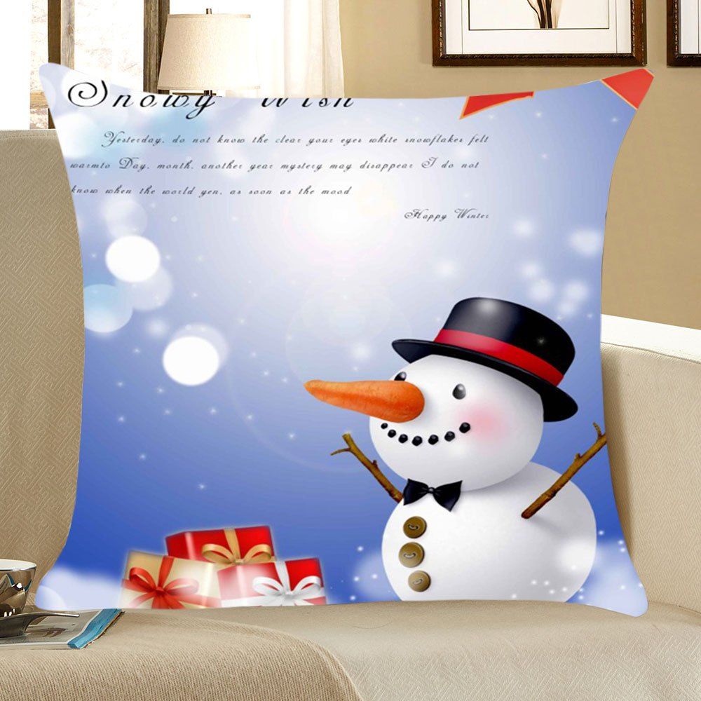 

Christmas Snowman Pattern Linen Throw Pillow Case, Blue + white