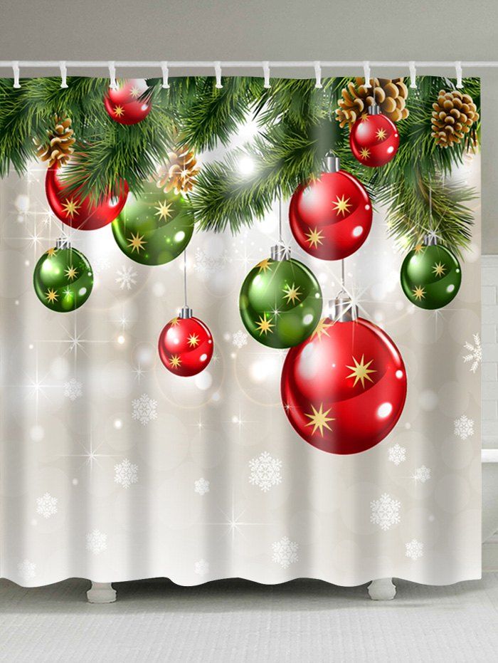 

Christmas Baubles Tree Print Fabric Waterproof Shower Curtain, Colormix